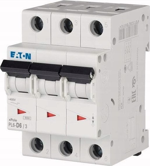 Eaton Wyłącznik nadprądowy 3P D 6A 6kA AC PL6-D6/3 286610