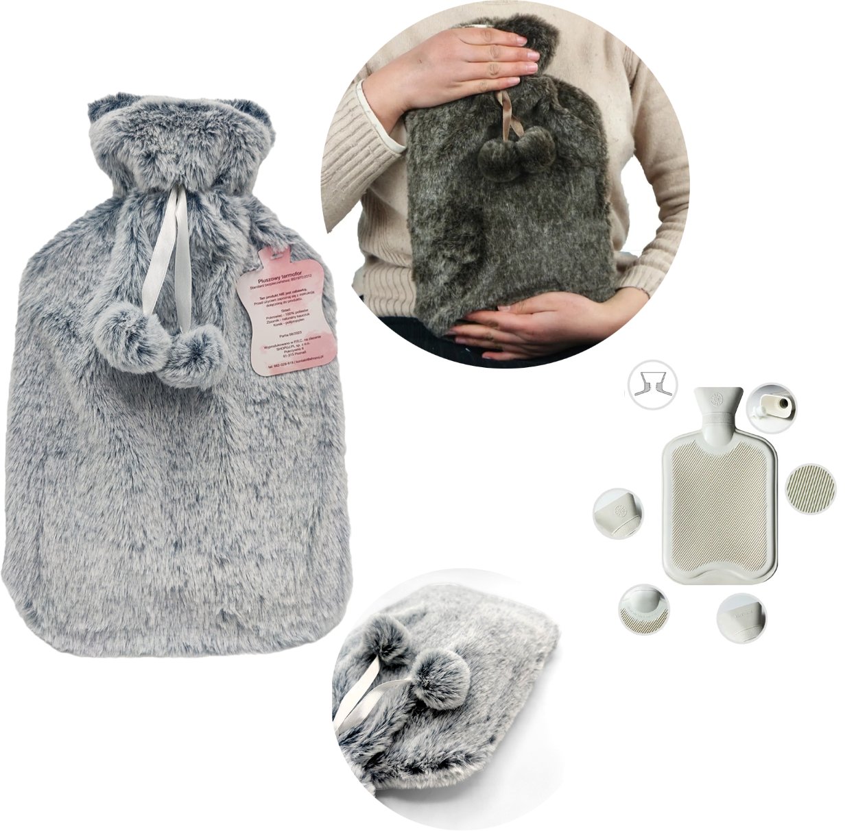 PLUSZOWY TERMOFOR GUMOWY MISIOWY POKROWIEC FUTERKO MIŚ OGRZEWACZ 2L SZARY