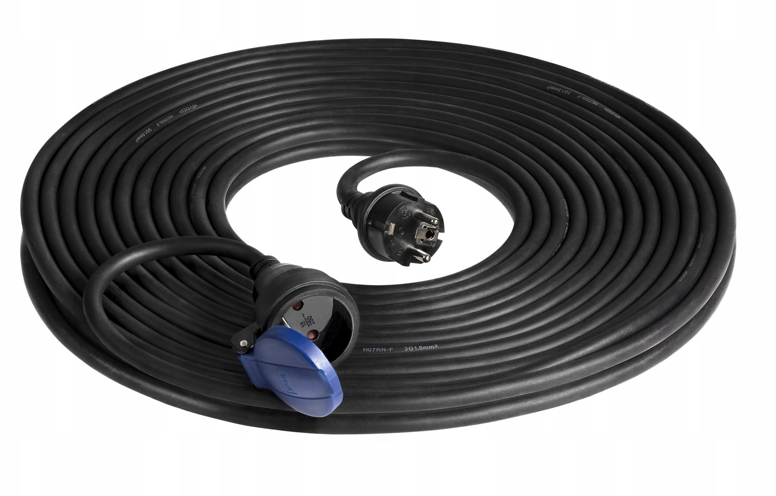 Przedłużacz warsztatowy bryzgoszczelny IP44, 1x2P+Z 20m,kabel gumowy olejoodporny H07RN-F 3x1,5mm?, 230VAC/16A