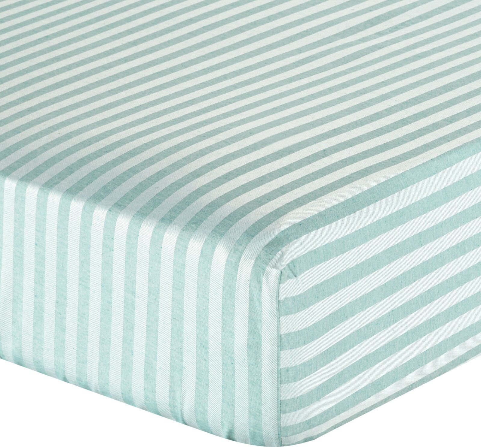 Eurofirany Prześcieradło w pasy z żakardowego adamaszku 100X200 + 30cm miętowe