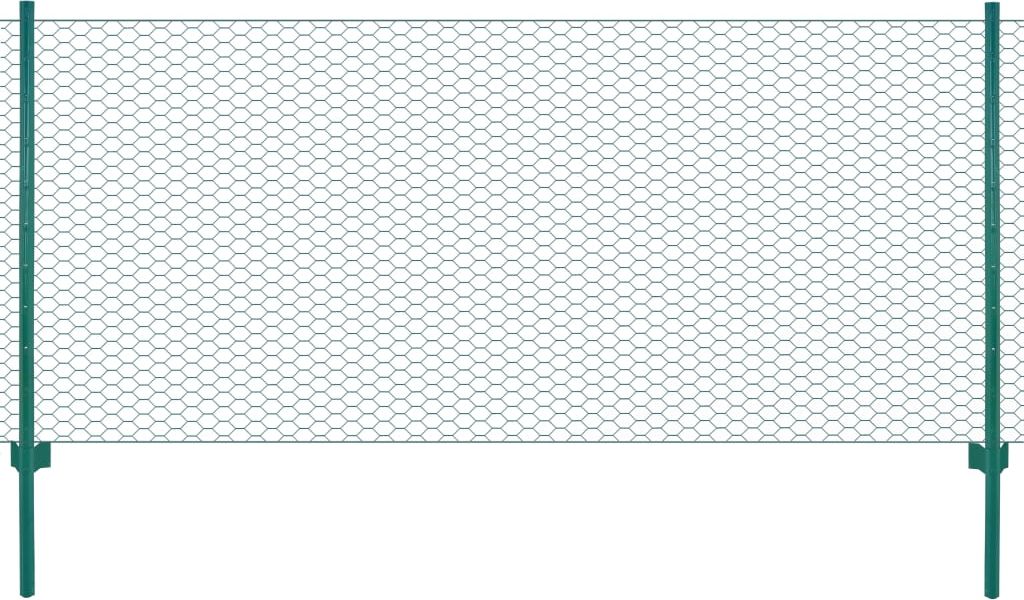 vidaXL Siatka ogrodzeniowa ze słupkami, stal, 25 x 0,5 m, zielony