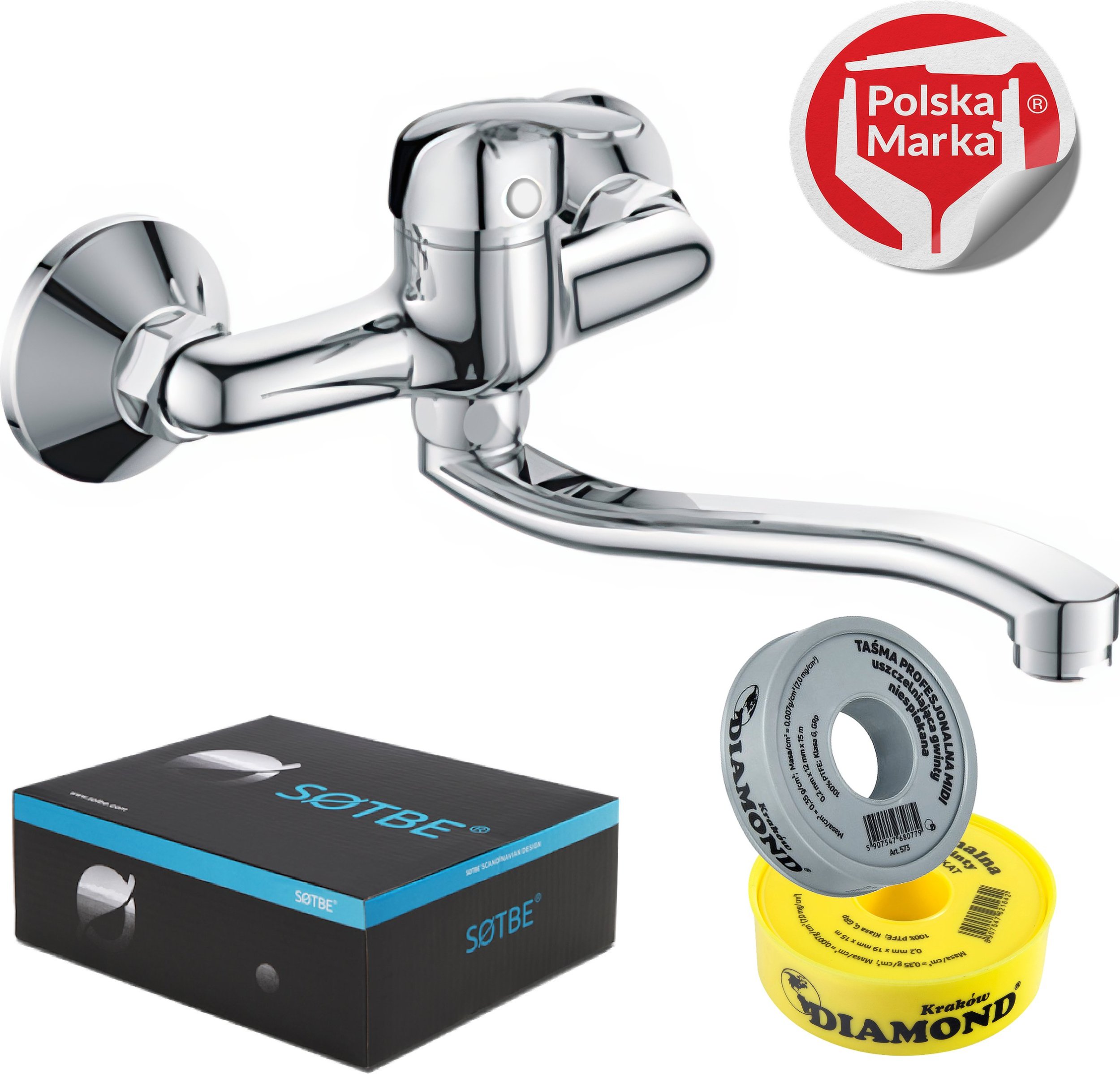 Bateria kuchenna Sotbe SOTBE ATRAN Bateria kuchenna ścienna zlewozmywakowa Ruchoma wylewka 30 cm