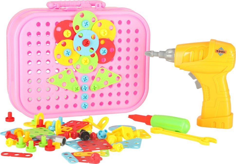 Klocki konstrukcyjne układanka w walizce kreatywna mozaika + wkrętarka jednorożec Kik sp. z o.o. sp. k.