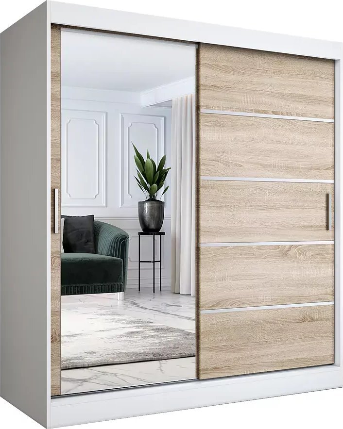 Elior Szafa przesuwna 180 cm biel + dąb sonoma - Felix 5X