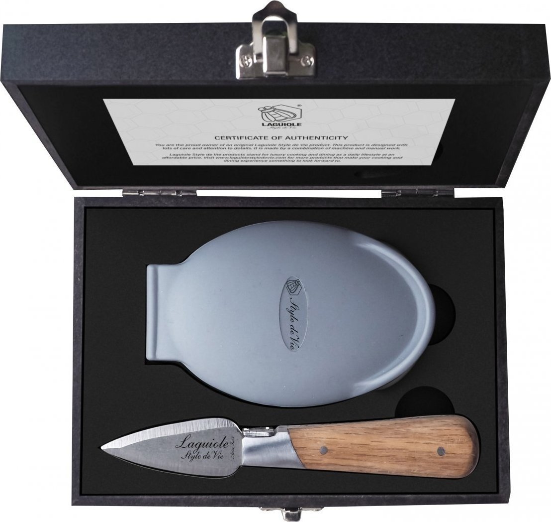 Laguiole Nóż do ostryg 5,5 cm Style De Vie drewno dębowe Laguiole Eleganckie pudełko na prezent