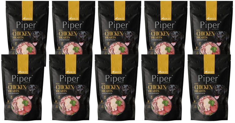 Mokra Karma dla psa Piper Animals z sercami z kurczaka i szpinakiem zestaw 10 x 500 g