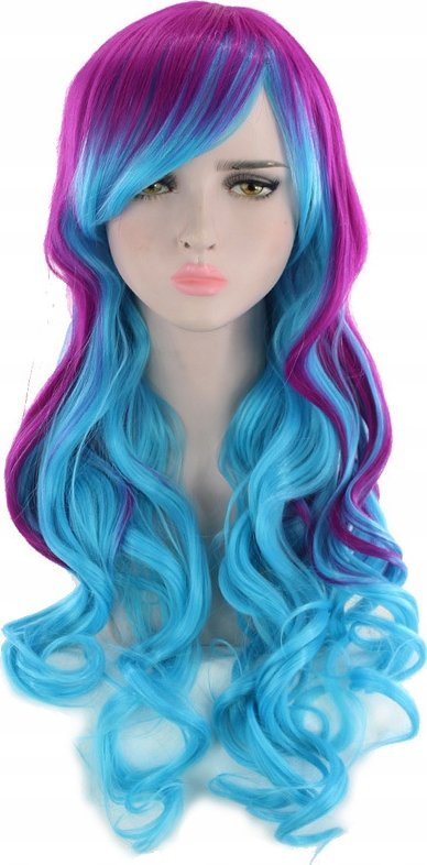 Korbi PERUKA WŁOSY NIEBIESKIE FIOLETOWE DŁUGIE FALOWANE KRĘCONE NA SIATCE W86