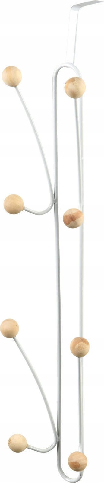 Storage Solutions Wieszak na drzwi biały, pionowy, metalowy, 8 drewnianych uchwytów, 44 x 9 x 8,5 cm