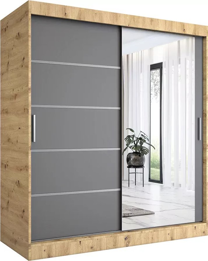 Elior Szafa przesuwna 180 cm dąb artisan + antracyt - Lorenza 5X