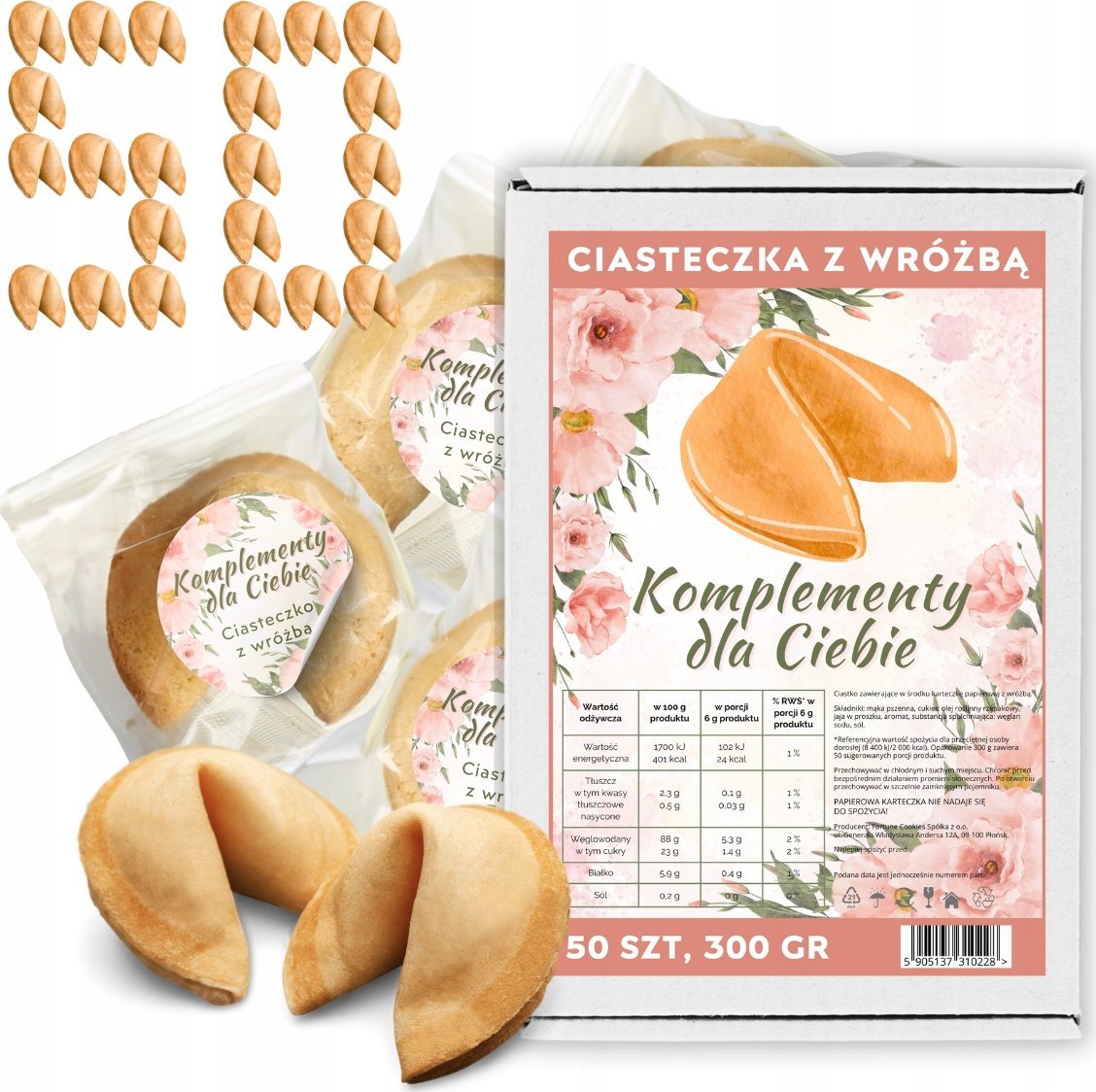 MagiaCiast Ciasteczka z Wróżbą Komplementy dla Ciebie Chińskie Ciastka z Wróżbą 50 szt