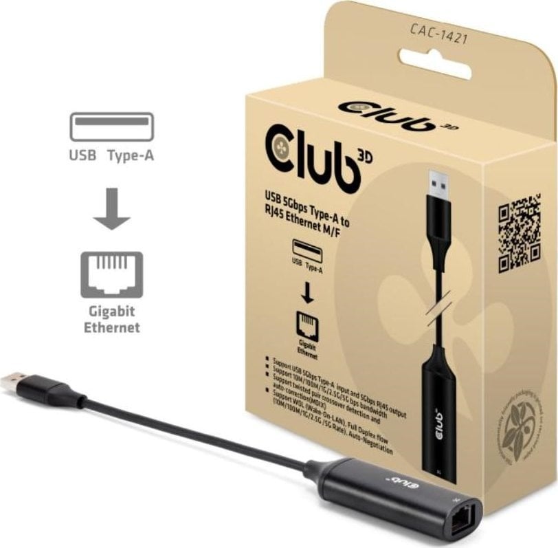 Club3D Adaptér USB-A na RJ45, 5Gb, 24cm