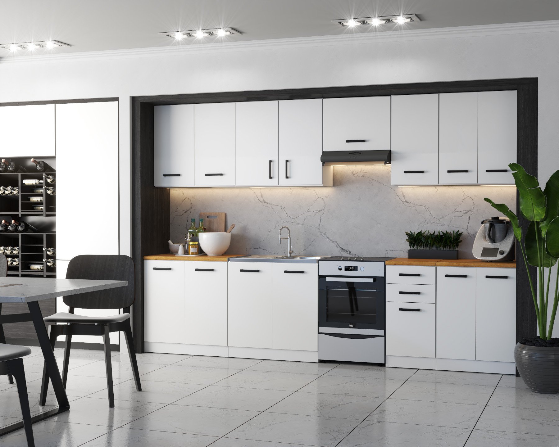 Meble Kuchenne Białe Nowoczesne Z Blatem Modułowa Kuchnia Marocco 2.6m