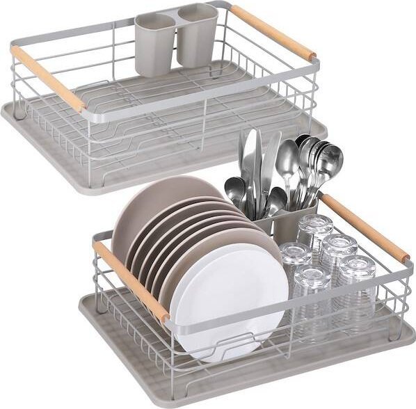 Springos Suszarka metalowa do naczyń i sztućców 42x31x13,5 cm ociekacz do naczyń szaro-brązowy UNIWERSALNY
