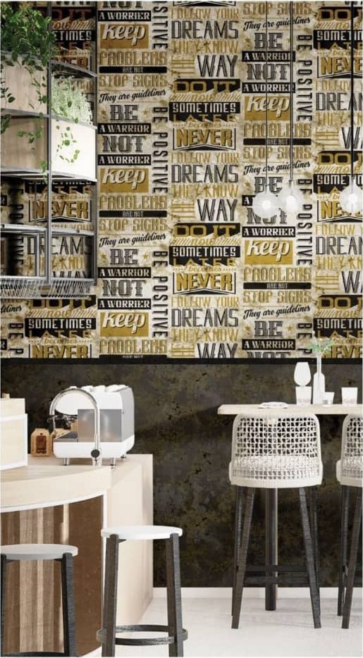 Noordwand Tapeta Friends & Coffee Words and Letters, metaliczno-czarna