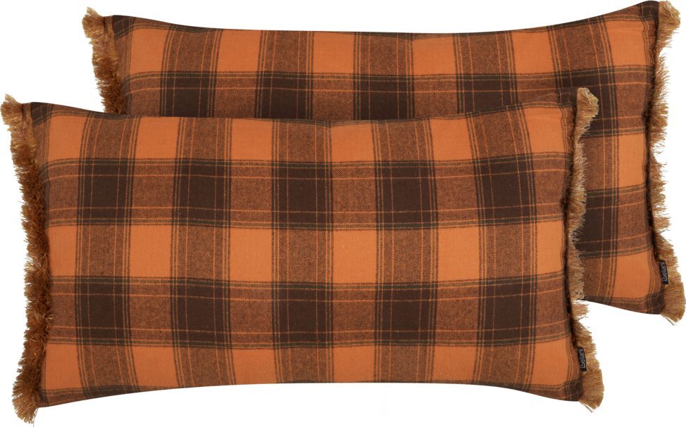 Beliani 2 poduszki dekoracyjne w kratę z frędzlami 40 x 70 cm pomarańczowe BARJA