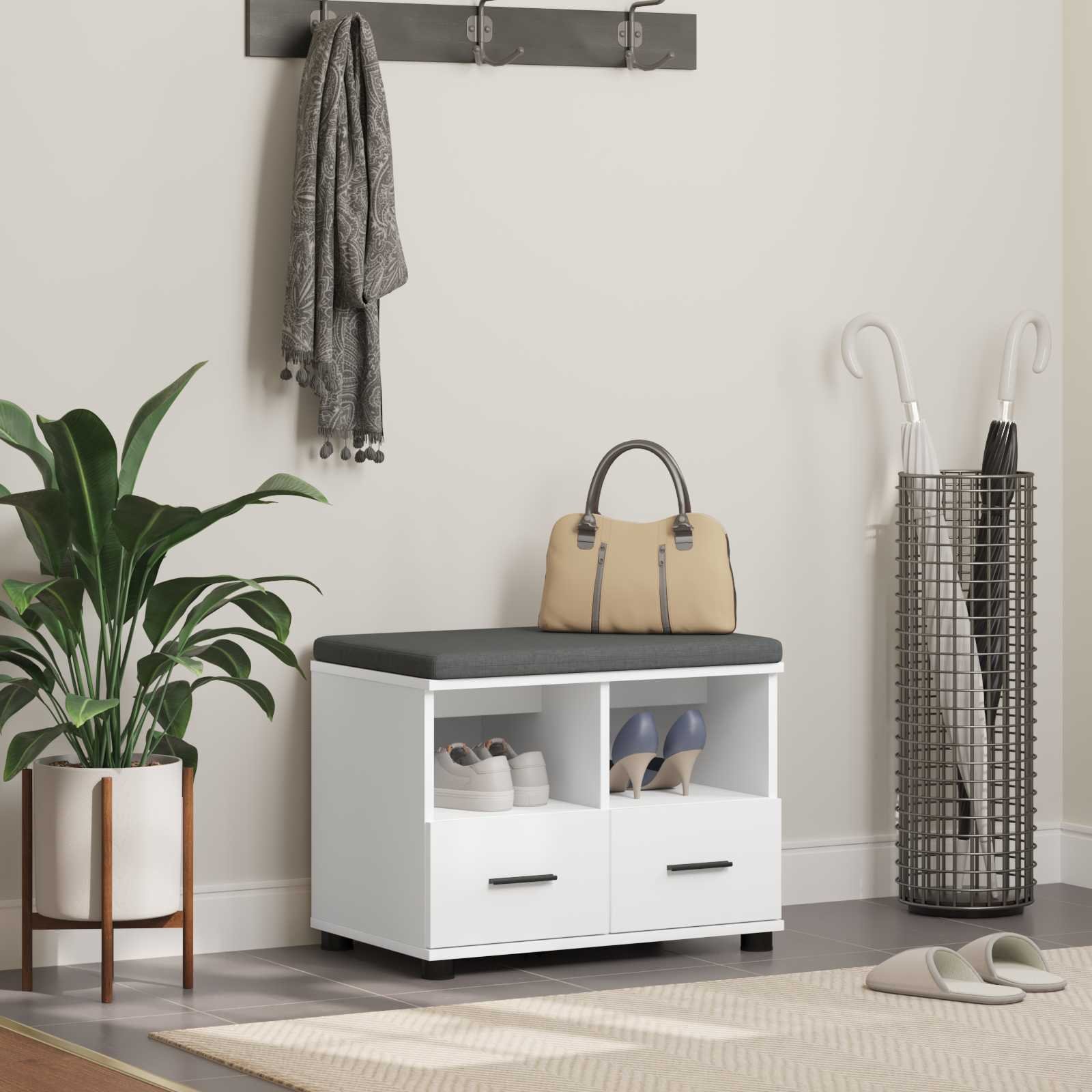 vidaXL Ławka w przedpokoju z poduszką z szufladą Biały 60 x 38 x 46 cm