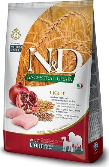 Farmina FARMINA N&D ANCESTRAL GRAIN DOG LIGHT - CHICKEN, SPELT,OATS AND POMEGRANATE ADULT MEDIUM & MAXI 12kg