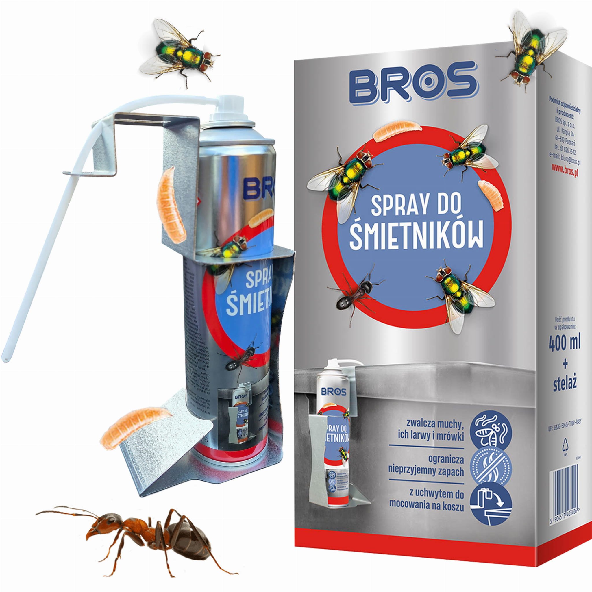 BROS - Spray Do Śmietników 400ml - Zestaw z Uchwytem