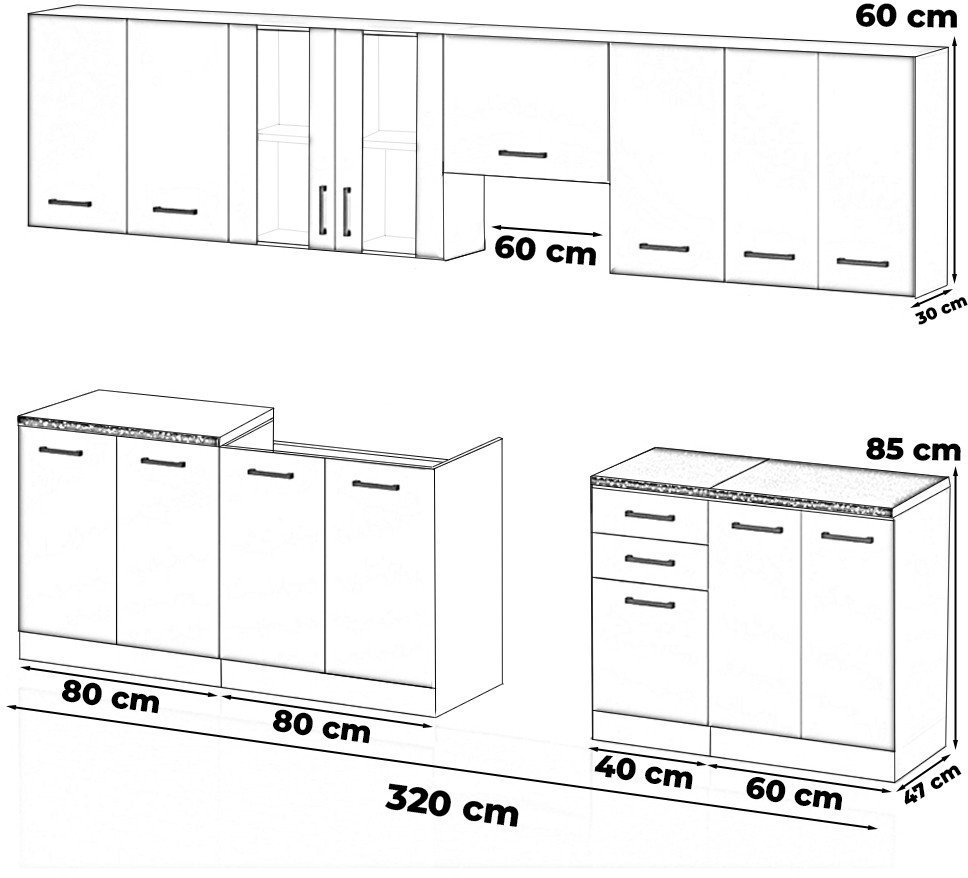 Meble Kuchenne Drewniane Modułowe Kuchnia Jowita 3.2m Nowoczesna Dąb Wotan
