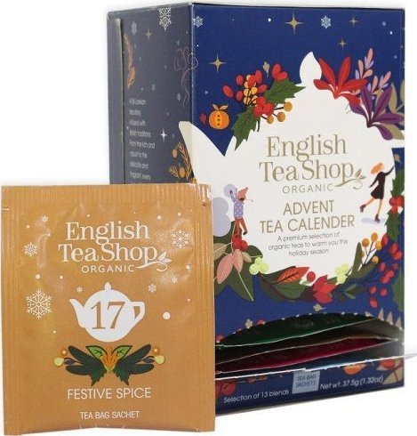 Kalendarz adwentowy English Tea Shop Herbaty Bio 13 smaków 25 x 1,5 g niebieski