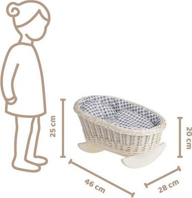 WickerPL Bujane ŁÓŻECZKO KOŁYSKA Z WIKLINY DLA LALEK Z POŚCIELĄ 46X28 H 20/25 CM