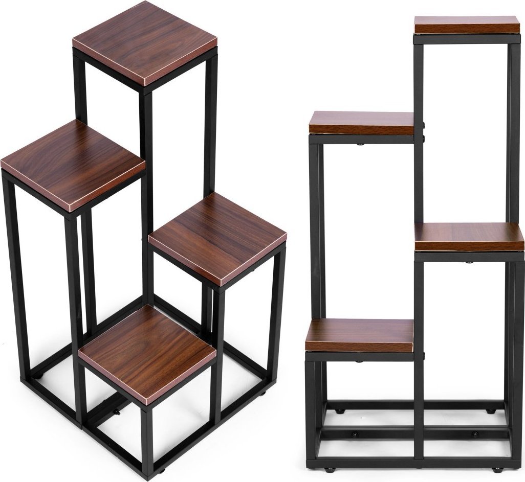 ModernHome Kwietnik regał na kwiaty ozdoby 4 półki metal MDF ciemny orzech ModernHome