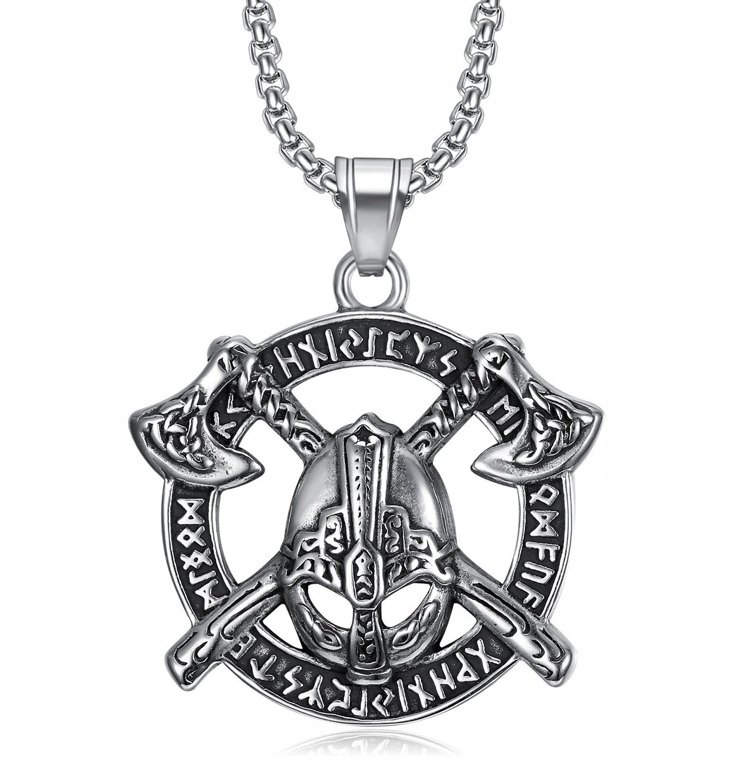 NASZYJNIK Srebrny WIKINGÓW TOPORY RUNA NORDIC 406