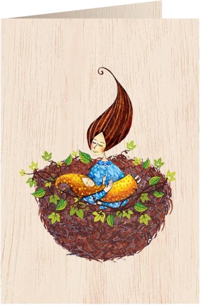 Cozywood Karnet drewniany C6 + koperta Gniazdo