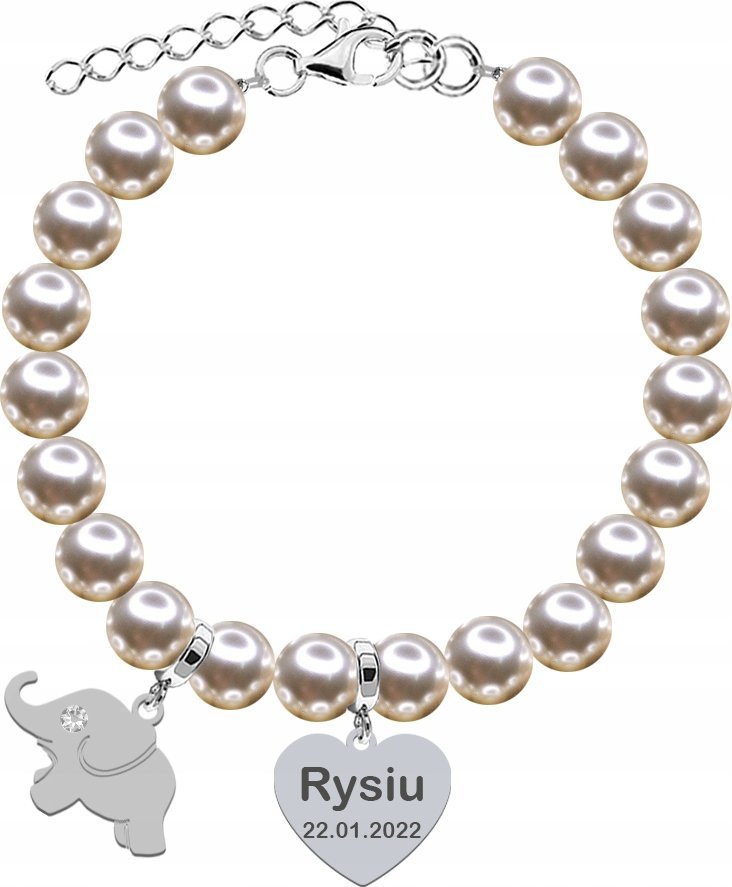 Radziszewska Jewellery Bransoletka Srebrna z Zawieszkami Perły 925 Dzień Matki Grawer Życzenia
