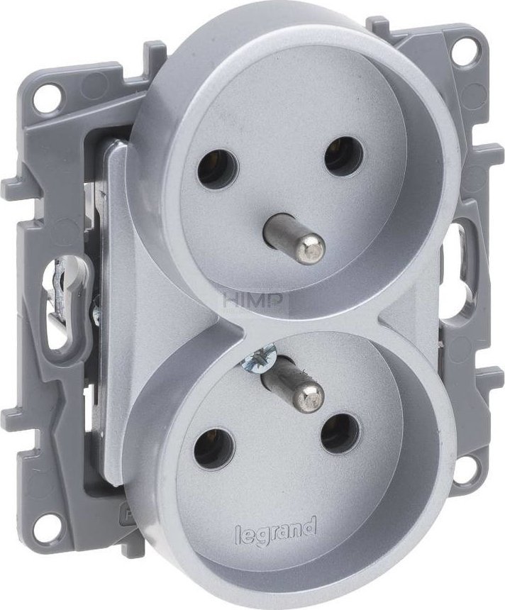 Legrand Niloe Selection Gniazdo 2 x 2p+z do ramek wielokrotnych (bez przesłony, zaciski śrubowe) aluminium 762135