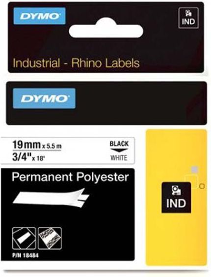 Dymo taśma etykietowa 19mm x 5.5m biała poliestrowa do trwałego opisu płaskich powierzchni (18484)