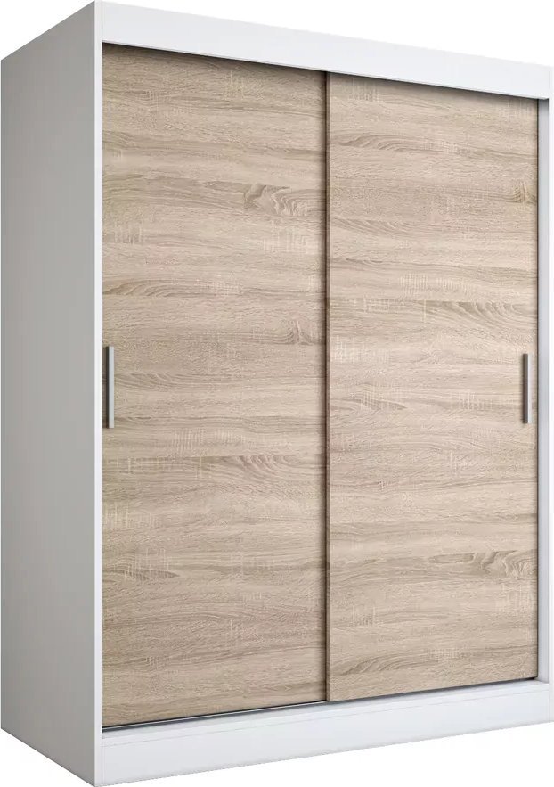 Elior Szafa przesuwna 150 cm biała + dąb sonoma- Corina 4X