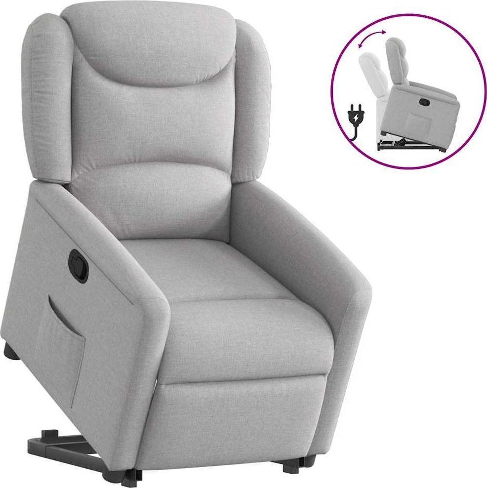 vidaXL vidaXL Podnoszony fotel rozkładany, szary, obity tkaniną