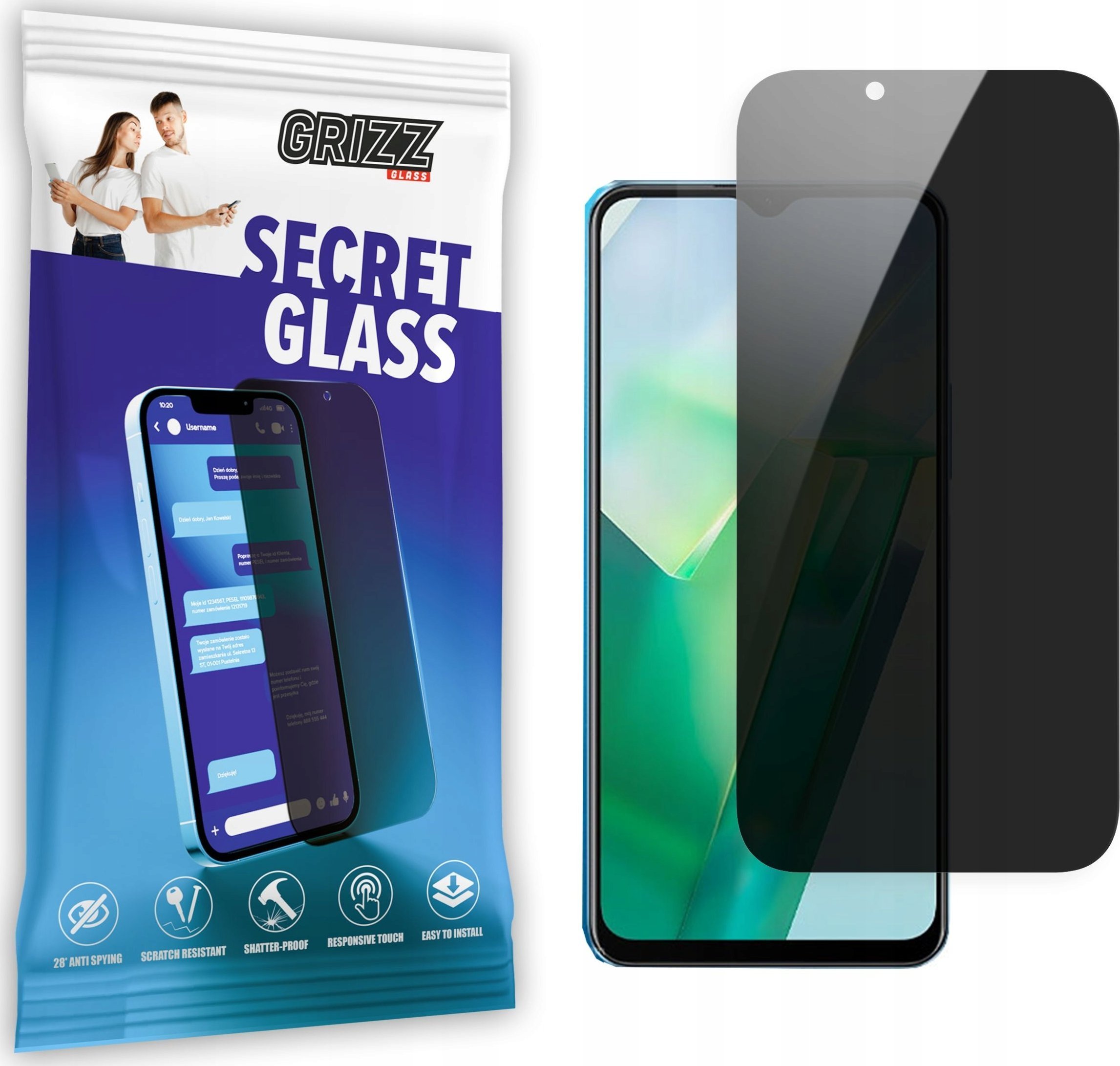 GrizzGlass Szkło prywatyzujące GrizzGlass SecretGlass vivo T2x