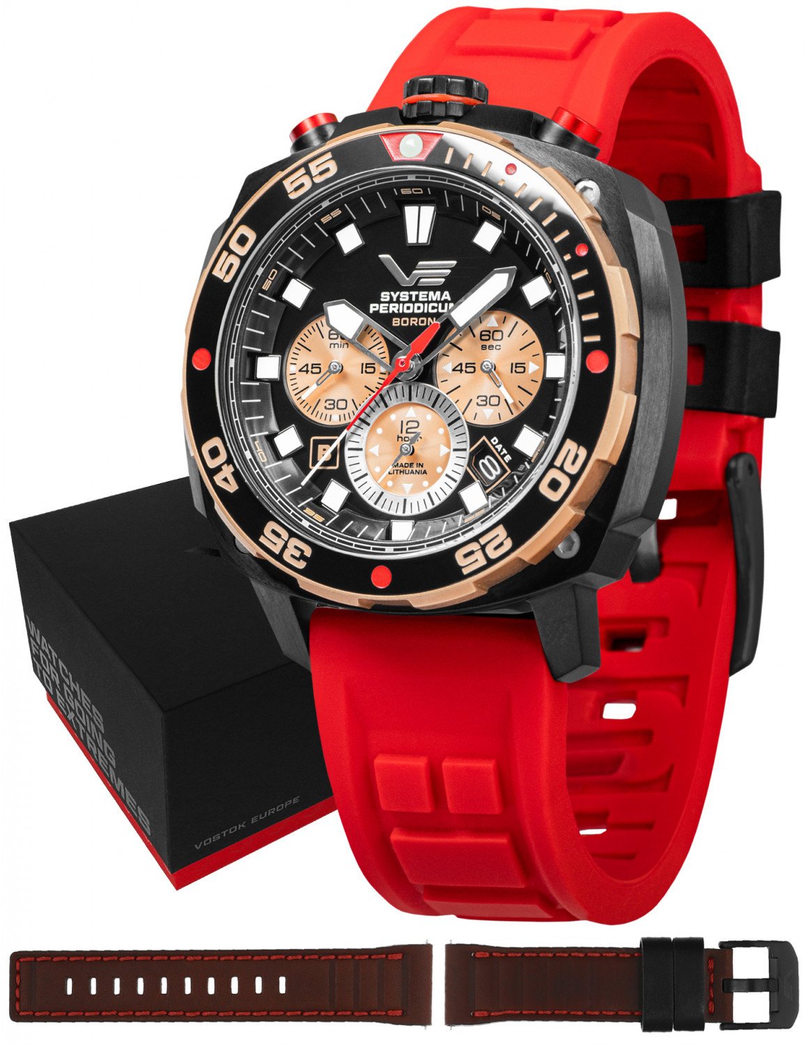 Zegarek męski Vostok Europe VK67-650E721SR czerwony