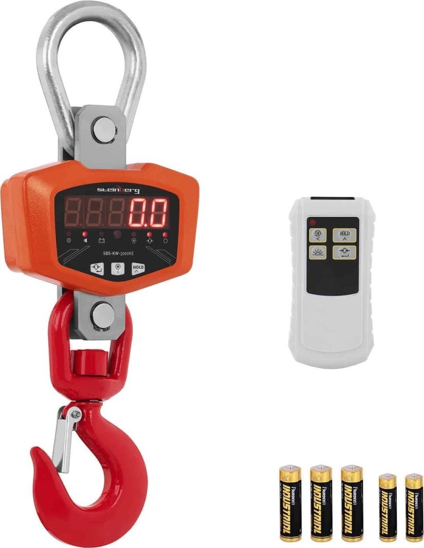Steinberg Waga hakowa wisząca z pilotem do 3000 kg / 1 kg LED Waga hakowa wisząca z pilotem do 3000 kg / 1 kg LED