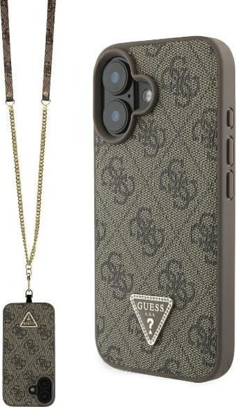 Guess Guess GUHCP16SP4TDSCPW iPhone 16 6.1" brązowy/brown hardcase Leather Metal Logo Strass Crossbody