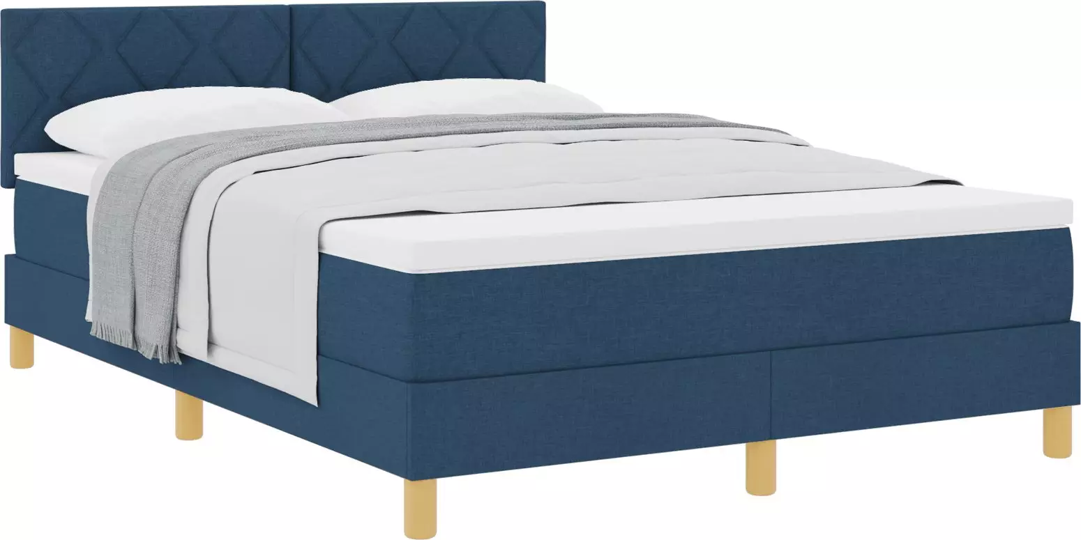 vidaXL Łóżko z ramą z materacem Niebieskie 140x200 cm Tkanina