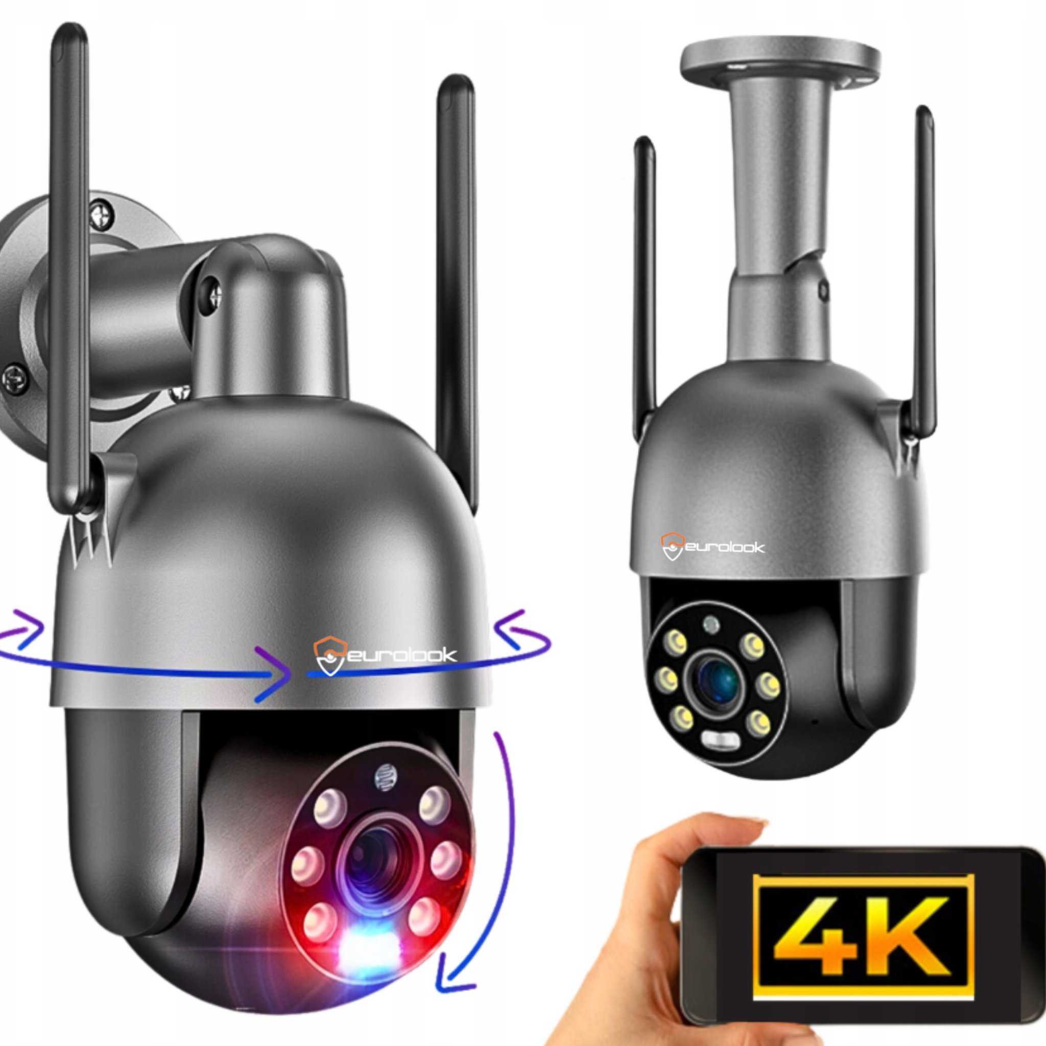 Kamera Zewnętrzna WIFI IP Obrotowa 8MPx 4K ULTRA HD 2160p Grafitowa Czarna