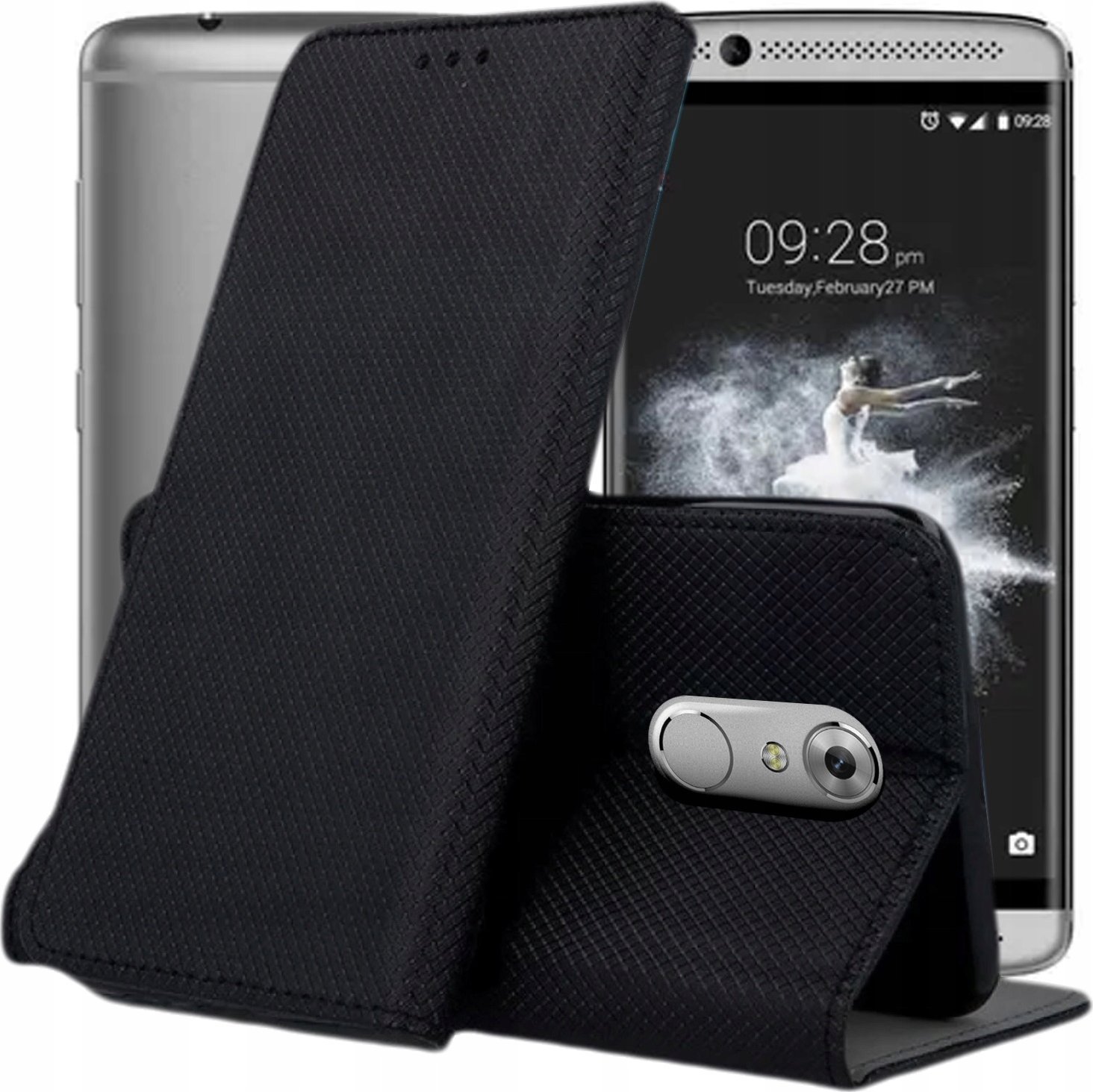 Hello Case ETUI Z KLAPKĄ DO ZTE AXON 7 MINI CZARNE ZAMYKANE MAGNETYCZNE KABURA FUTERAŁ