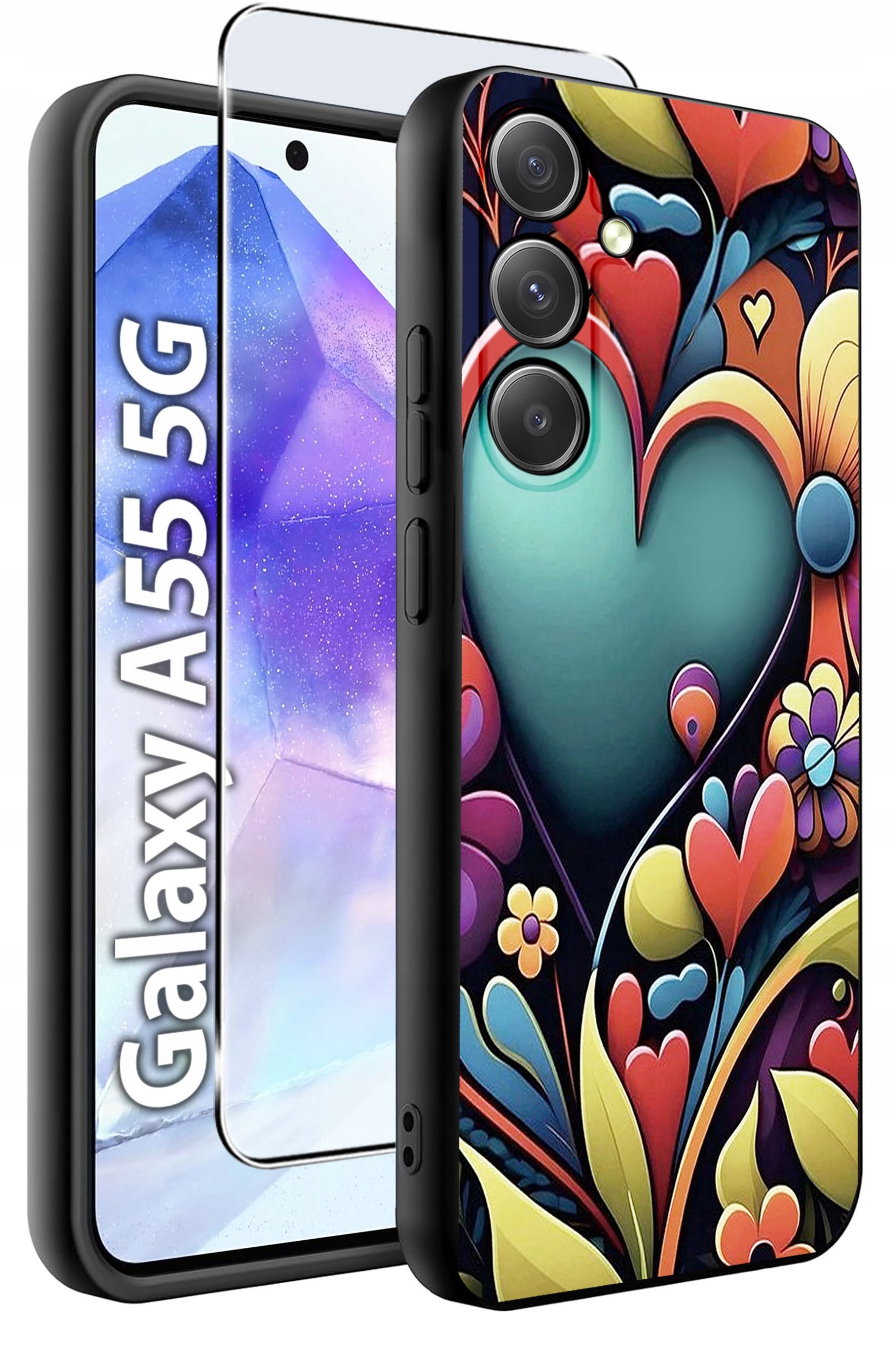 ETUI do Samsung A55 5G WZORY | SILIKONOWE MATT CASE + SZKŁO HARTOWANE 9H