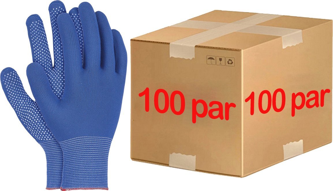 Ogrifox Rękawice robocze / niebiesko-białe / Rozmiar: 9 - L / OX-DOTUA_NW - 100 Par