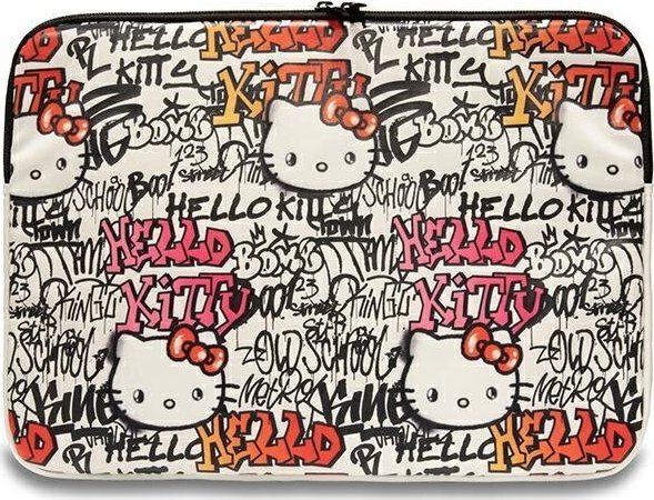 Etui Sourcing Hello Kitty Sleeve HKCSZPDGPTE 14" beige/beige Zip PU Tags Graffiti