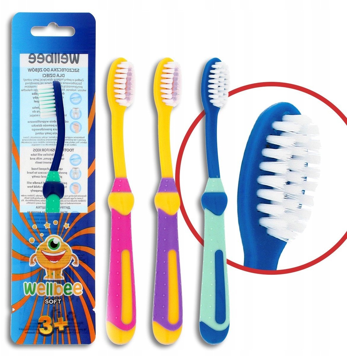 WELLBEE Szczoteczka dla dzieci KIDS(3+) Soft - mix kolorów 1szt