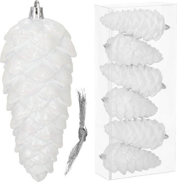 Springos Zawieszki choinkowe szyszki 6 szt. ozdoby świąteczne 14 cm bombki biały brokat UNIWERSALNY