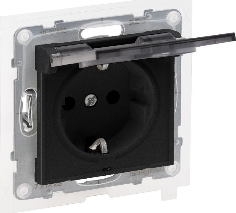 Legrand SUNO - Gniazdo SCHUKO 2P+Z- 16 A - 250 V~ - z przesłoną IP44 - zaciski automatyczne, Czarny - Legrand 721423 himp