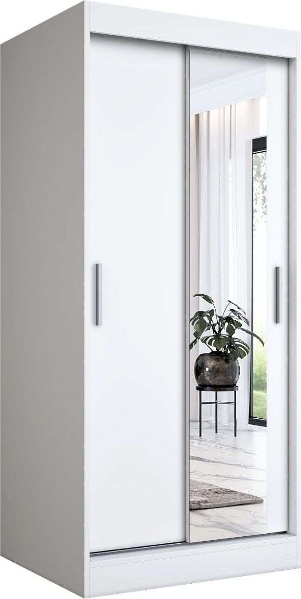 MKPOL Szafa przesuwna MODUO COMFORT 90 biała mat z lustrem po prawej