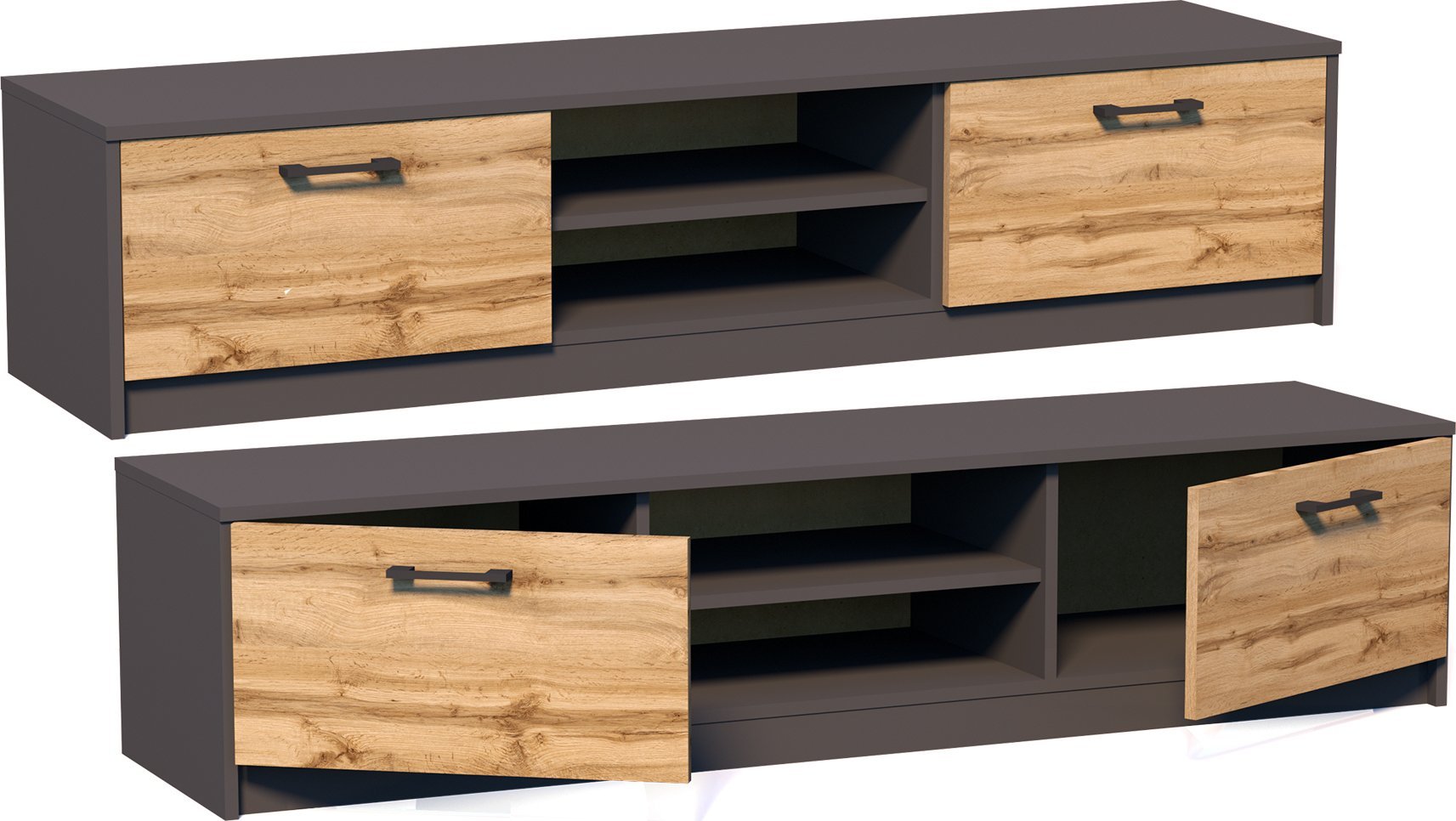 Meble-Bestseller Komoda RTV K028 Grafit-Wotan 36x160x41 cm