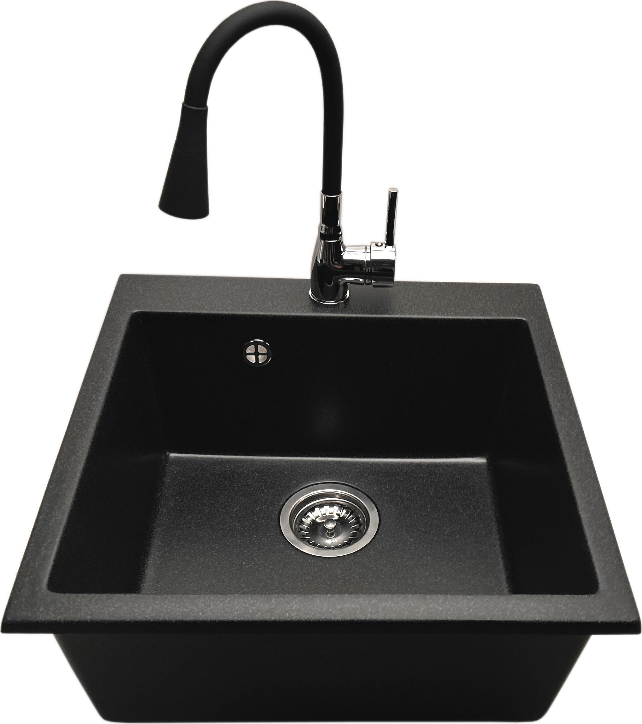 Zlewozmywak PREHNIT Zlewozmywak jednokomorowy FORTINA grafit + bateria LAGUNA czarna