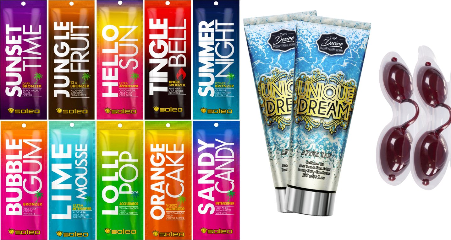 Soleo Basic Pakiet Saszetek 100 Sztuk + 2szt Unique Dream 237ml + 2szt Okularków